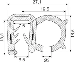Gummiliste til kant på hestetrailer