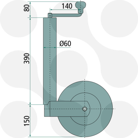 Støttehjul 60 mm. 500 kg.